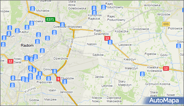 mapa Sadków gmina Jedlnia-Letnisko, Sadków gmina Jedlnia-Letnisko na mapie Targeo