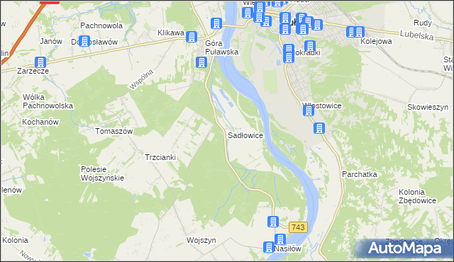 mapa Sadłowice gmina Puławy, Sadłowice gmina Puławy na mapie Targeo