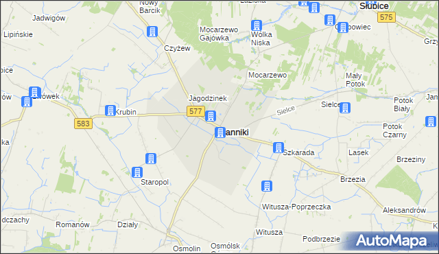 mapa Sanniki powiat gostyniński, Sanniki powiat gostyniński na mapie Targeo