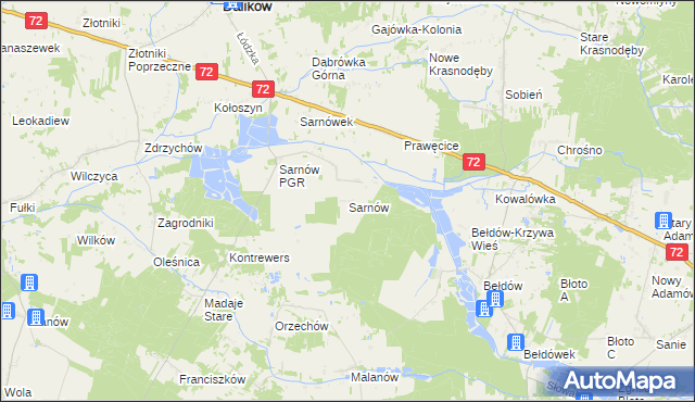 mapa Sarnów gmina Dalików, Sarnów gmina Dalików na mapie Targeo