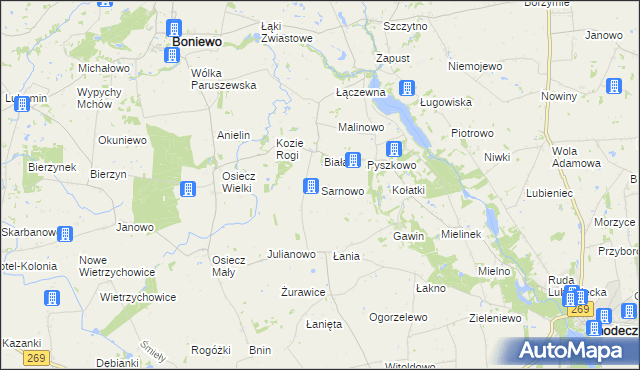 mapa Sarnowo gmina Boniewo, Sarnowo gmina Boniewo na mapie Targeo