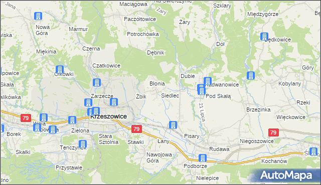 mapa Siedlec gmina Krzeszowice, Siedlec gmina Krzeszowice na mapie Targeo