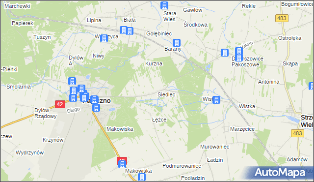 mapa Siedlec gmina Pajęczno, Siedlec gmina Pajęczno na mapie Targeo