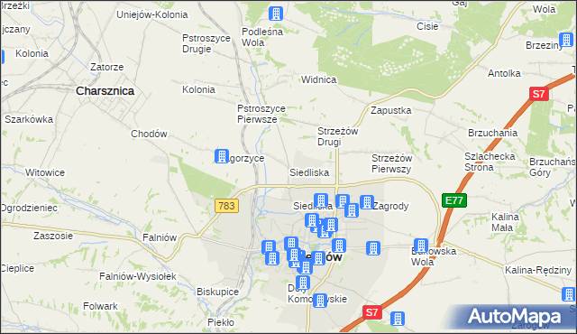 mapa Siedliska gmina Miechów, Siedliska gmina Miechów na mapie Targeo