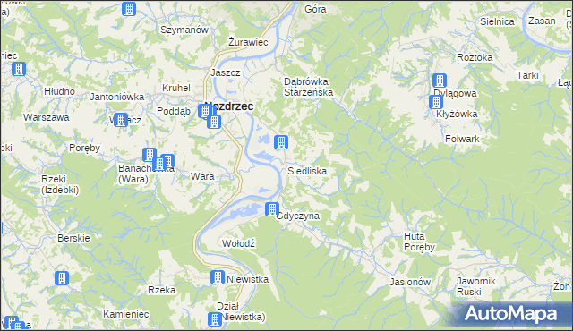 mapa Siedliska gmina Nozdrzec, Siedliska gmina Nozdrzec na mapie Targeo