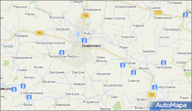 mapa Sielec Biskupi, Sielec Biskupi na mapie Targeo