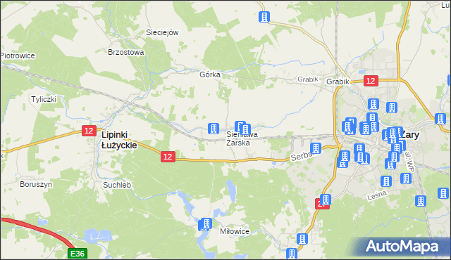 mapa Sieniawa Żarska, Sieniawa Żarska na mapie Targeo