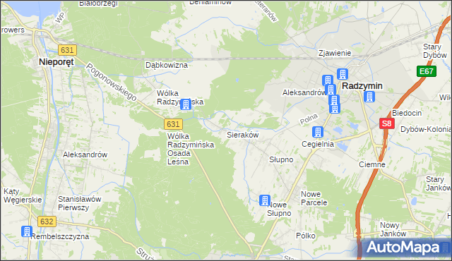 mapa Sieraków gmina Radzymin, Sieraków gmina Radzymin na mapie Targeo