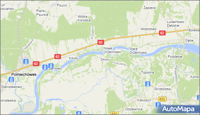 mapa Sikory gmina Wieliszew, Sikory gmina Wieliszew na mapie Targeo