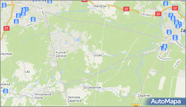 mapa Siodło gmina Żary, Siodło gmina Żary na mapie Targeo