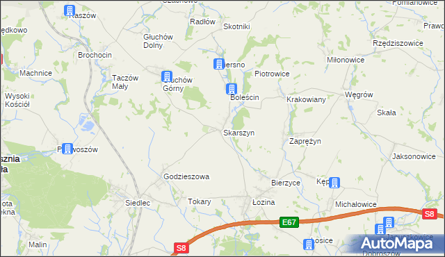 mapa Skarszyn gmina Trzebnica, Skarszyn gmina Trzebnica na mapie Targeo
