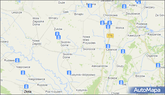 mapa Skorocice, Skorocice na mapie Targeo