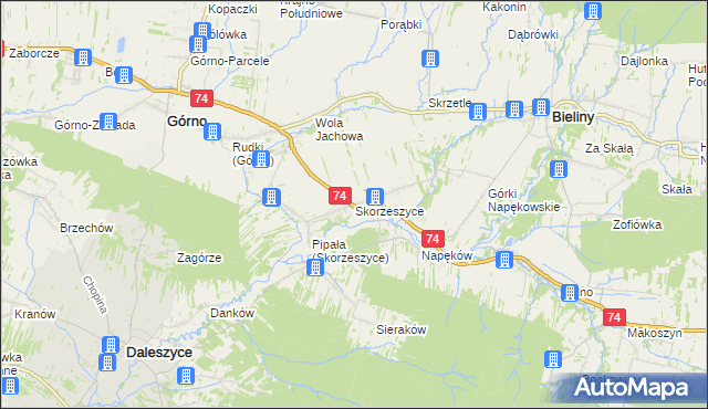 mapa Skorzeszyce, Skorzeszyce na mapie Targeo