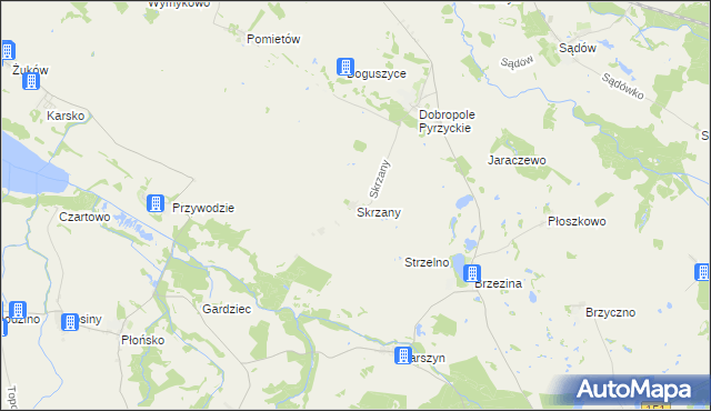 mapa Skrzany gmina Dolice, Skrzany gmina Dolice na mapie Targeo