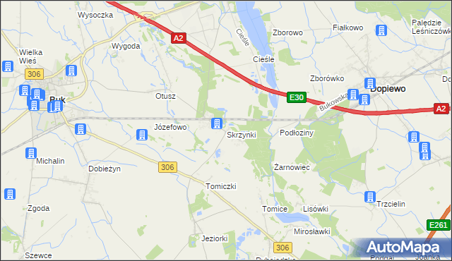 mapa Skrzynki gmina Stęszew, Skrzynki gmina Stęszew na mapie Targeo