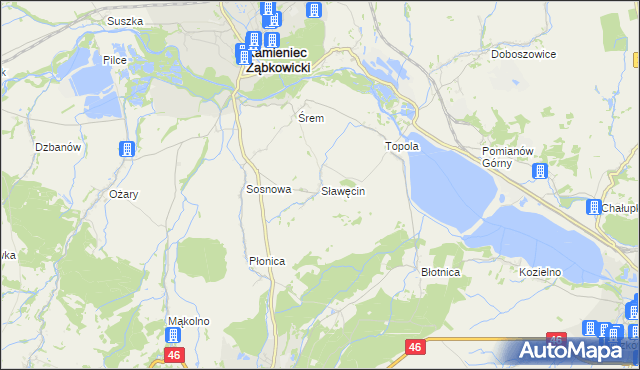 mapa Sławęcin gmina Kamieniec Ząbkowicki, Sławęcin gmina Kamieniec Ząbkowicki na mapie Targeo