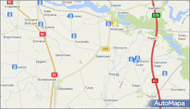 mapa Sławkowo gmina Chełmża, Sławkowo gmina Chełmża na mapie Targeo