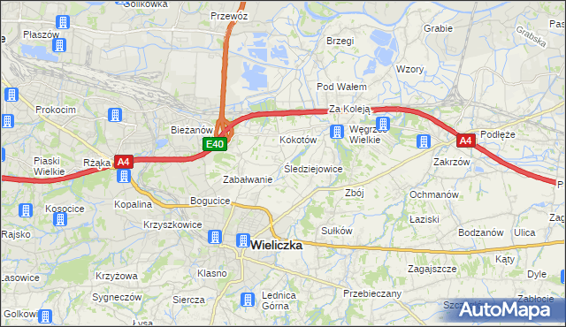 mapa Śledziejowice, Śledziejowice na mapie Targeo