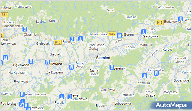 mapa Ślemień, Ślemień na mapie Targeo