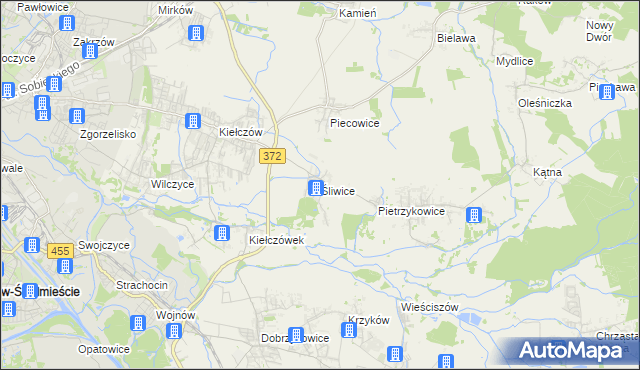 mapa Śliwice gmina Długołęka, Śliwice gmina Długołęka na mapie Targeo