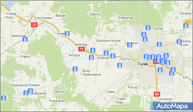 mapa Słodków gmina Turek, Słodków gmina Turek na mapie Targeo