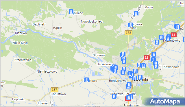 mapa Słonawy gmina Oborniki, Słonawy gmina Oborniki na mapie Targeo