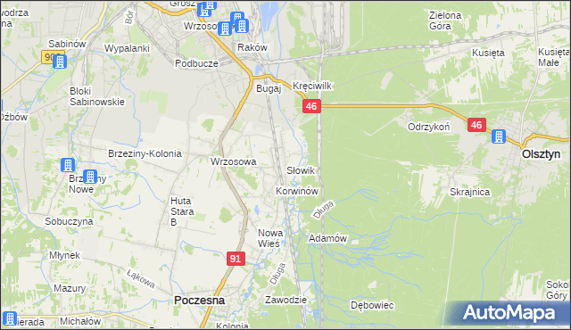 mapa Słowik gmina Poczesna, Słowik gmina Poczesna na mapie Targeo