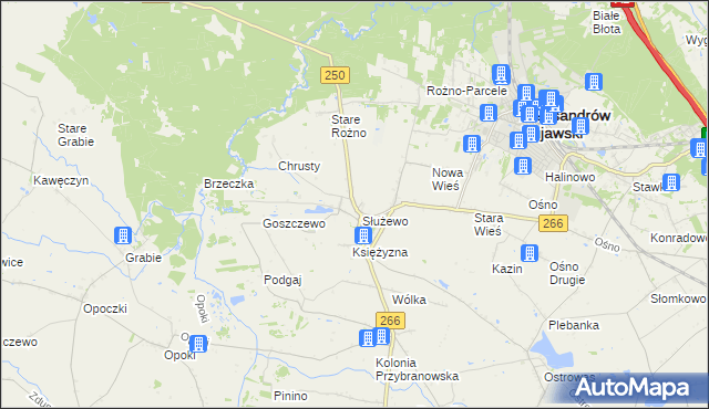 mapa Służewo gmina Aleksandrów Kujawski, Służewo gmina Aleksandrów Kujawski na mapie Targeo