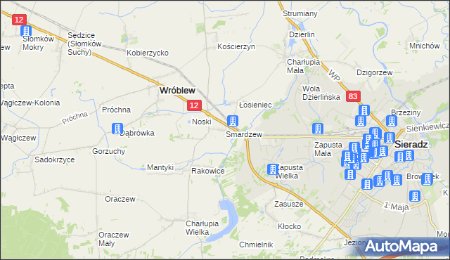 mapa Smardzew gmina Wróblew, Smardzew gmina Wróblew na mapie Targeo