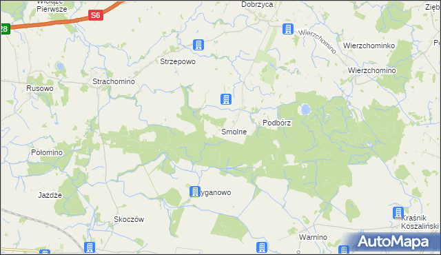 mapa Smolne gmina Będzino, Smolne gmina Będzino na mapie Targeo