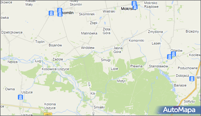 mapa Smugi gmina Skomlin, Smugi gmina Skomlin na mapie Targeo