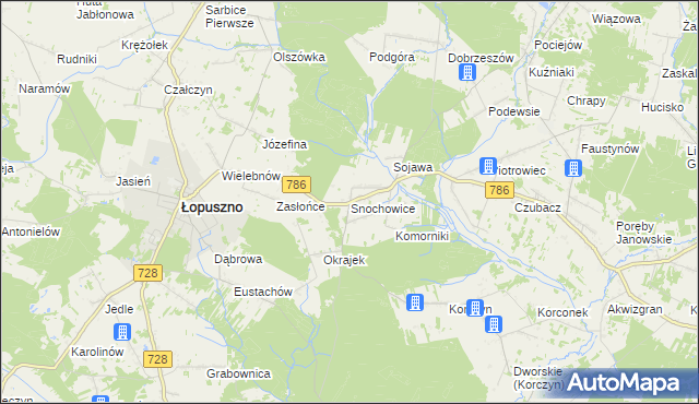 mapa Snochowice, Snochowice na mapie Targeo