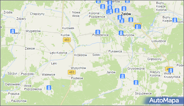 mapa Sobki gmina Zelów, Sobki gmina Zelów na mapie Targeo