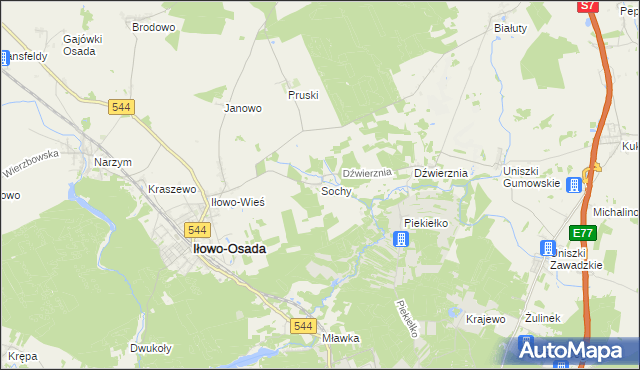 mapa Sochy gmina Iłowo-Osada, Sochy gmina Iłowo-Osada na mapie Targeo