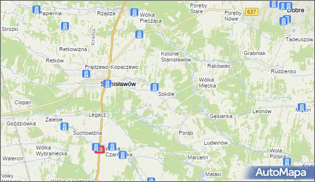 mapa Sokóle gmina Stanisławów, Sokóle gmina Stanisławów na mapie Targeo