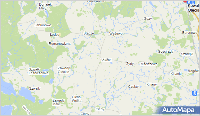 mapa Sokółki gmina Kowale Oleckie, Sokółki gmina Kowale Oleckie na mapie Targeo