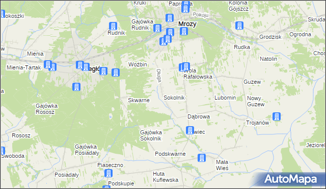 mapa Sokolnik gmina Mrozy, Sokolnik gmina Mrozy na mapie Targeo