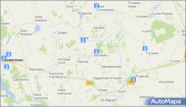 mapa Sokołowo gmina Bakałarzewo, Sokołowo gmina Bakałarzewo na mapie Targeo