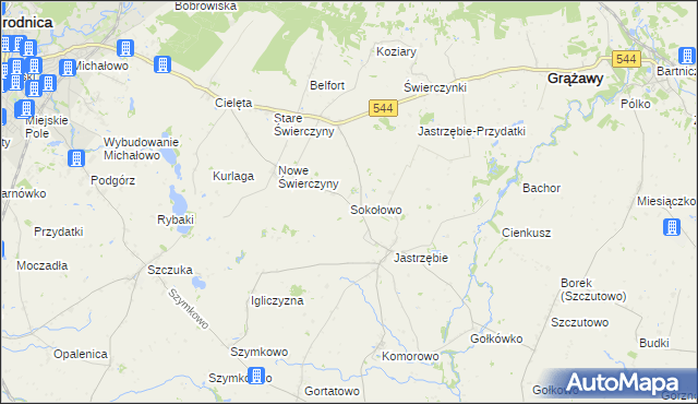 mapa Sokołowo gmina Bartniczka, Sokołowo gmina Bartniczka na mapie Targeo