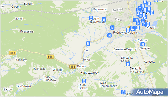 mapa Sól gmina Biłgoraj, Sól gmina Biłgoraj na mapie Targeo