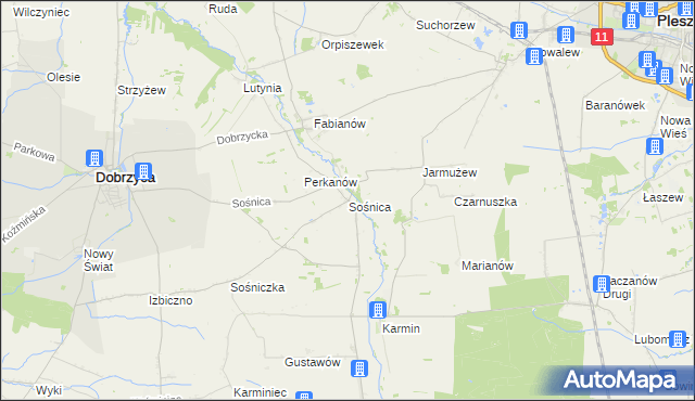 mapa Sośnica gmina Dobrzyca, Sośnica gmina Dobrzyca na mapie Targeo