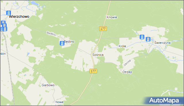 mapa Sośnica gmina Wierzchowo, Sośnica gmina Wierzchowo na mapie Targeo