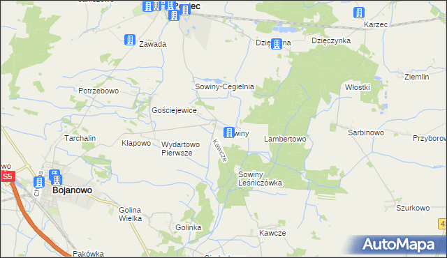 mapa Sowiny, Sowiny na mapie Targeo