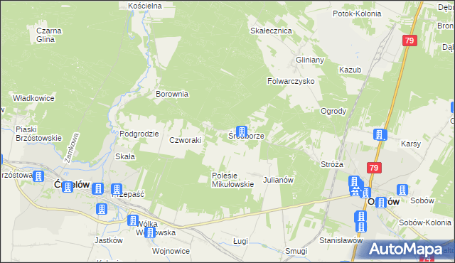 mapa Śródborze gmina Ożarów, Śródborze gmina Ożarów na mapie Targeo