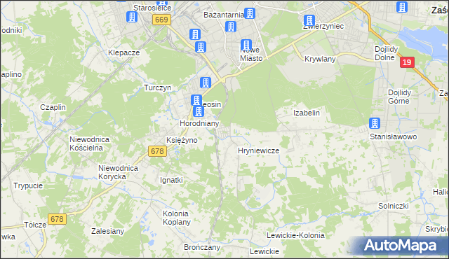 mapa Śródlesie gmina Juchnowiec Kościelny, Śródlesie gmina Juchnowiec Kościelny na mapie Targeo