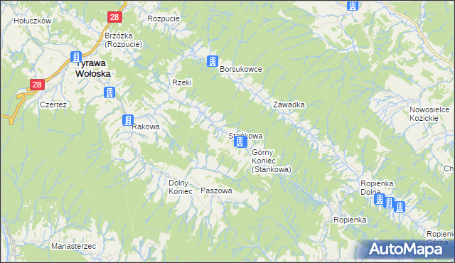 mapa Stańkowa gmina Ustrzyki Dolne, Stańkowa gmina Ustrzyki Dolne na mapie Targeo
