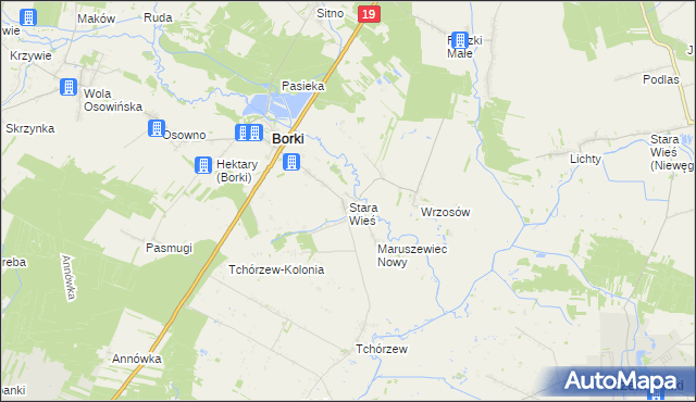 mapa Stara Wieś gmina Borki, Stara Wieś gmina Borki na mapie Targeo