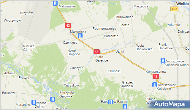 mapa Stare Gajęcice, Stare Gajęcice na mapie Targeo