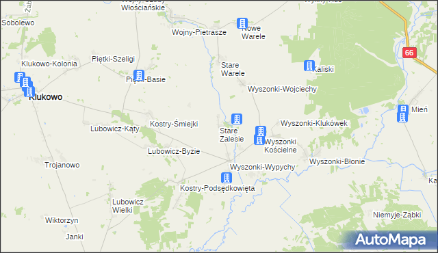 mapa Stare Zalesie gmina Klukowo, Stare Zalesie gmina Klukowo na mapie Targeo