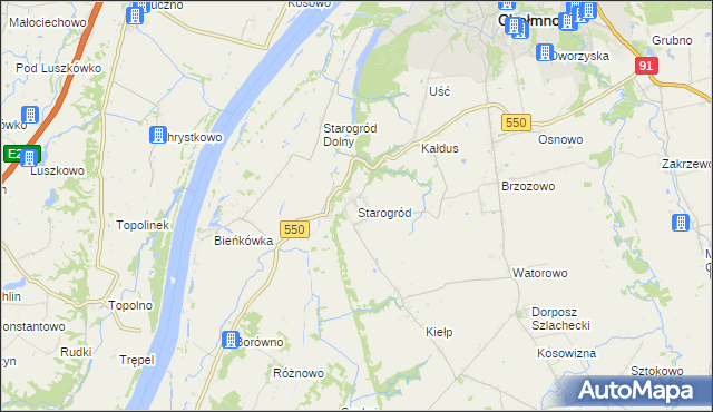 mapa Starogród gmina Chełmno, Starogród gmina Chełmno na mapie Targeo